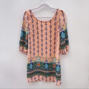 *50% OFF! Pink Owl boho chic dress tunic bishop sleeve zip